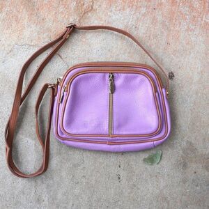 Valentina Italian Leather Lavender Crossbody Mini Bag 3 Zip Compartments